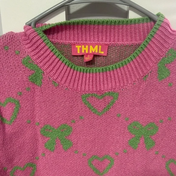 THML Pink Sweater with Green Accents - Picture 2 of 3